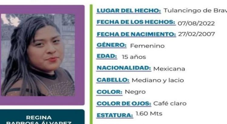 Alerta Amber: Buscan a Regina Barbosa Álvarez, desaparecida en Tulancingo