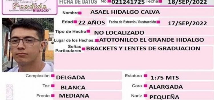 Buscan a Asael Hidalgo, desaparecido en Atotonilco el Grande