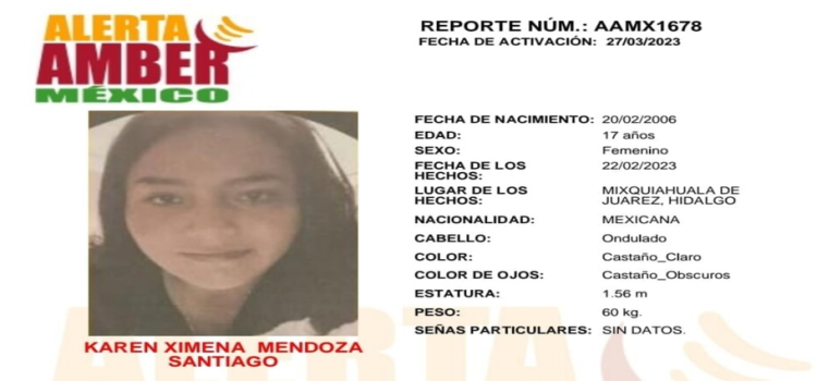 Ximena Mendoza desapareció en Hidalgo