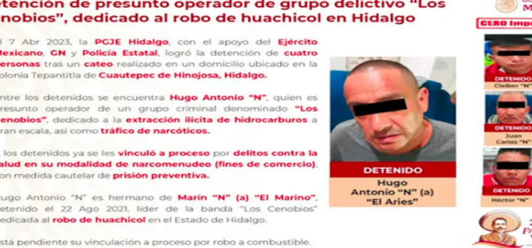 Capturan a Los Cenobios, banda de huachicoleros en Hidalgo