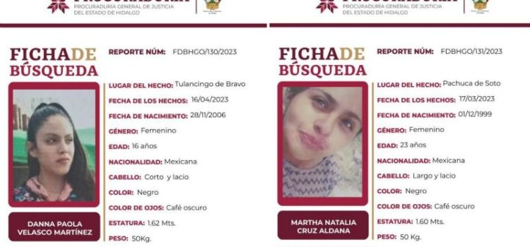 Desaparecen dos mujeres en Tulancingo y Pachuca