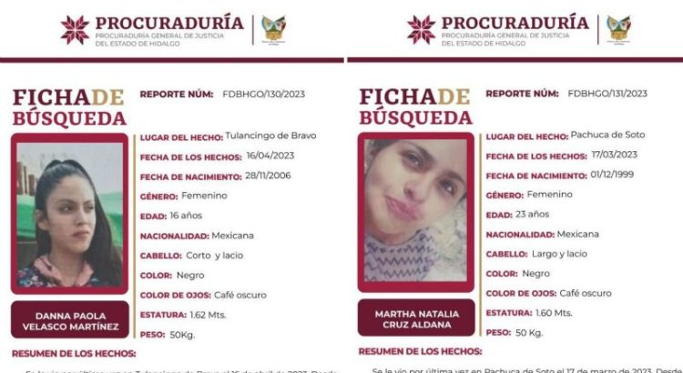 Desaparecen dos mujeres en Tulancingo y Pachuca