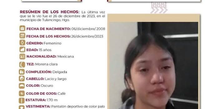 Buscan a Ixchel, menor desaparecida en Tulancingo