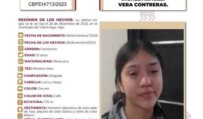 Buscan a Ixchel, menor desaparecida en Tulancingo