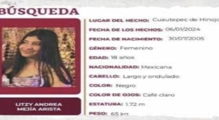 Buscan a Litzy Andrea Mejía Arista; desapareció en Hidalgo