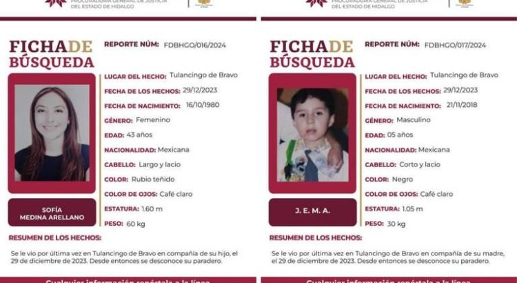 Buscan a madre e hijo, desaparecieron en Tulancingo