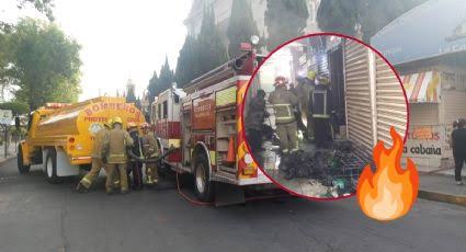 Se incendia local en pasillo de La Fayuca en Tulancingo