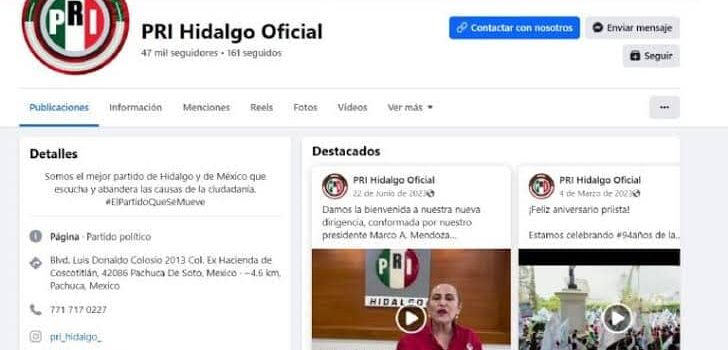 Página de Facebook del PRI en Hidalgo es ‘hackeada’