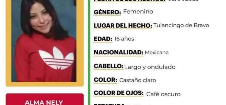 Emiten Alerta Amber para Alma Nely, menor desaparecida en Tulancingo Emiten Alerta Amber para Alma Nely, menor desaparecida en Tulancingo