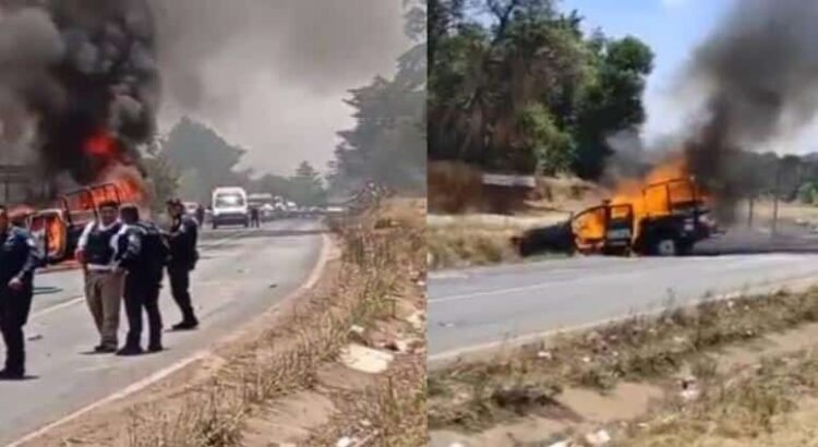 Presuntos huachicoleros queman patrulla de la policía de Acaxochitlán, Hidalgo Presuntos huachicoleros queman patrulla de la policía de Acaxochitlán, Hidalgo