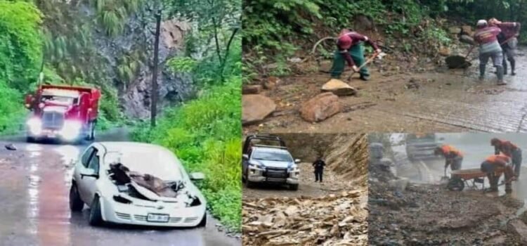 Aplasta roca gigante a auto en Hidalgo