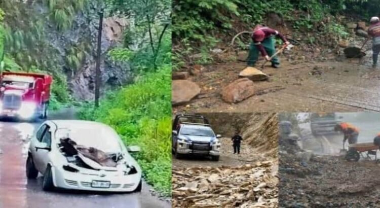 Aplasta roca gigante a auto en Hidalgo