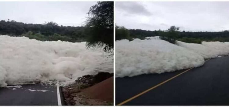 Espuma tóxica envuelve carretera en Hidalgo tras lluvias Espuma tóxica envuelve carretera en Hidalgo tras lluvias