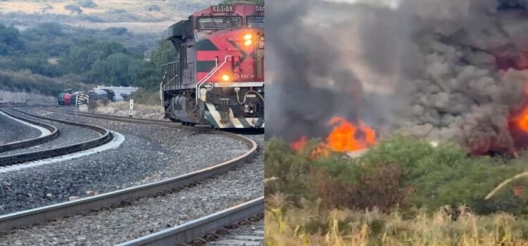 Tren que transportaba alcohol etílico se descarrila y explota en Tepetitlán, Hidalgo